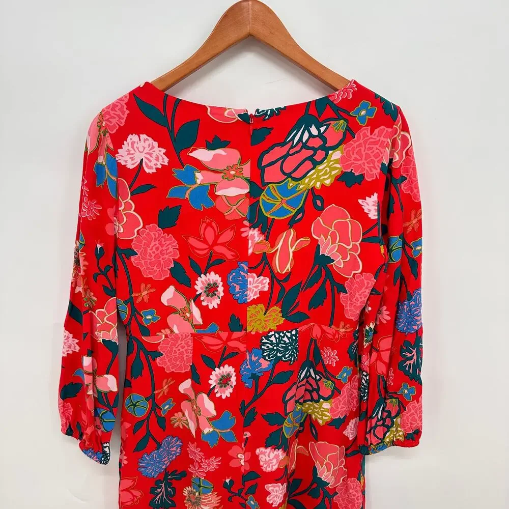 J. Crew V Neck Red Floral Mini Dress // 6